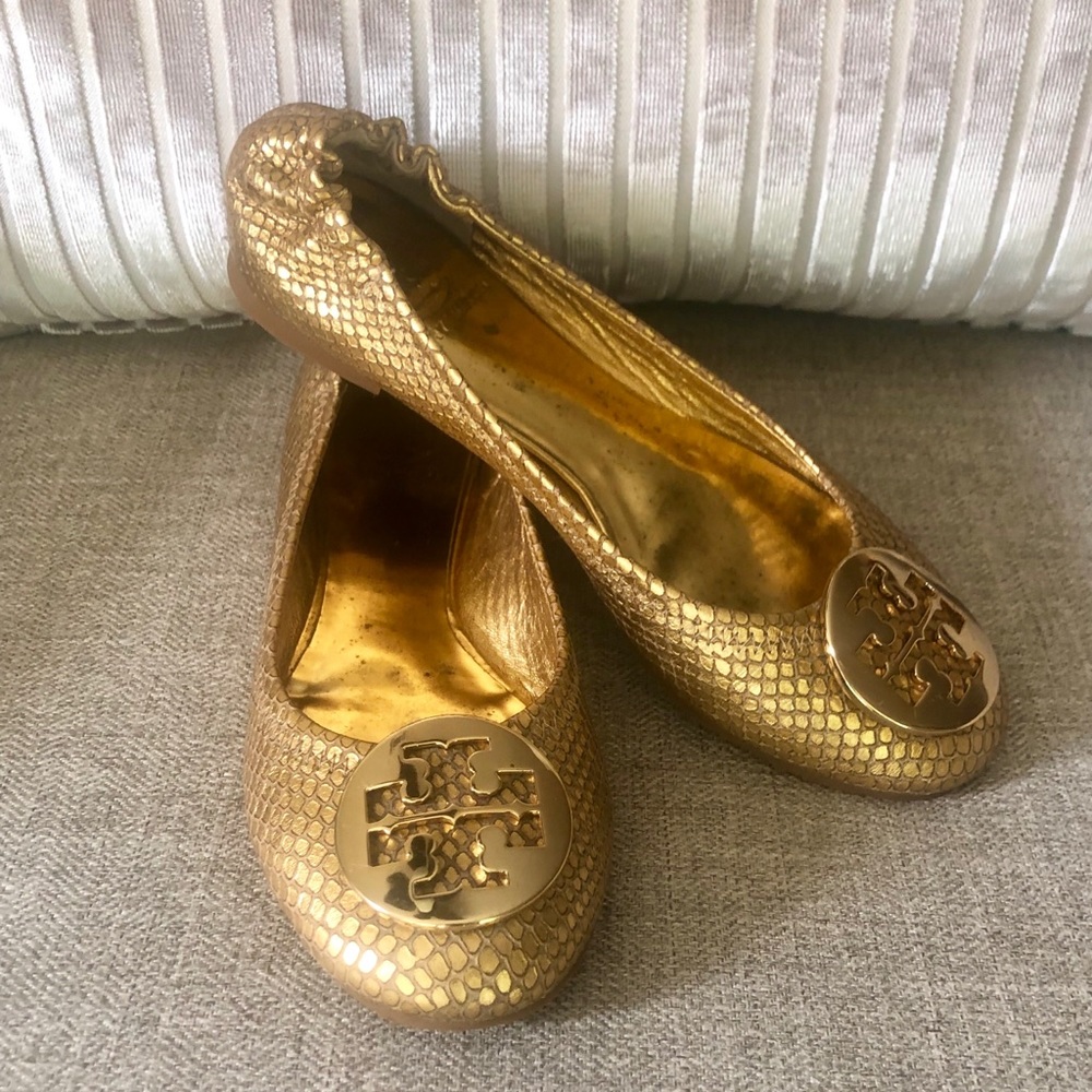Tory Burch gold ballet flats
